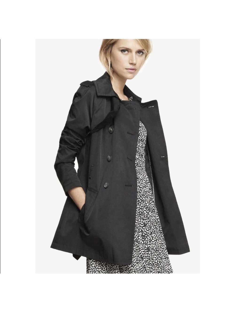 Express Black Double-Breasted Short Trench Coat